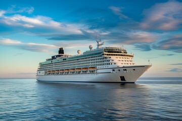 Naklejka premium Modern Cruise Ship on Calm Waters with Clear Sky.