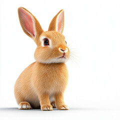 Obraz premium Adorable fluffy bunny, sitting alert, against a white background. Easter vibes!