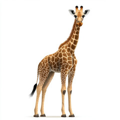 Obraz premium A Gentle Giant: A Young Giraffe's Portrait, Standing Tall and Proud Against a Pure White Background.