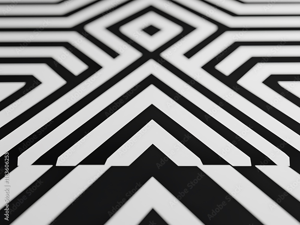 Aufkleber a close-up view of a geometric black and white pattern featuring intersecting lines and shapes, crea
