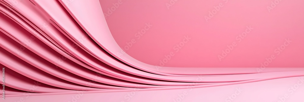 Poster a soft wave of pink fabric elegantly drapes across a smooth pink background, creating a serene and i