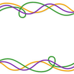 Mardi Gras Beads Background. Festive Square Border Frame.
