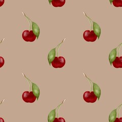 Cherry watercolor pattern design for fabric and packaging purposes