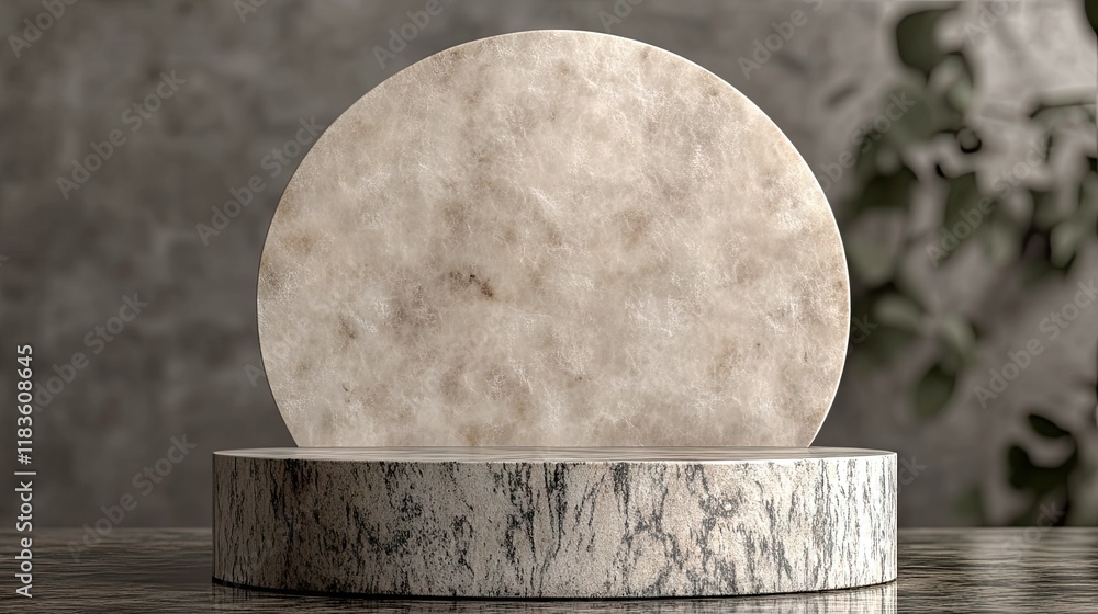 Poster elegant circular marble display platform on dark background