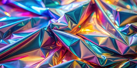 Glittering holographic foil background with metallic colors and shimmering effects, perfect for a futuristic or high-tech setting, holographic, metallic