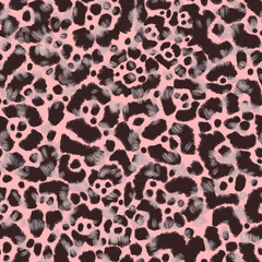 Seamless animalistic pattern. Leopard print. Endless texture on vibrant rose background.