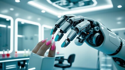 Robotic Hand Applying Nail Polish in Modern Salon Setting