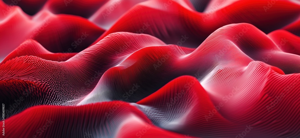 Poster abstract red wave patterns with intricate textures and depth, showcasing a dynamic interplay of ligh