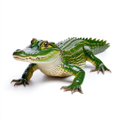 Fototapeta premium Emerald Alligator: A vibrant reptile, posing gracefully against a stark white backdrop.