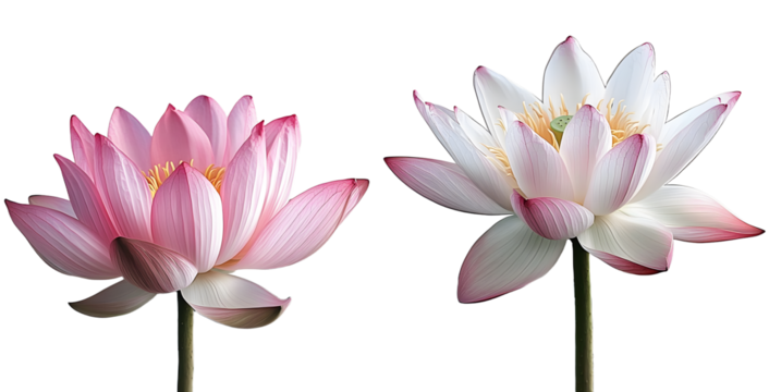 bloom pink lotus water lily flower isolated on transparent background