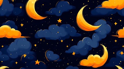 Night Sky with Orange Moons and Clouds