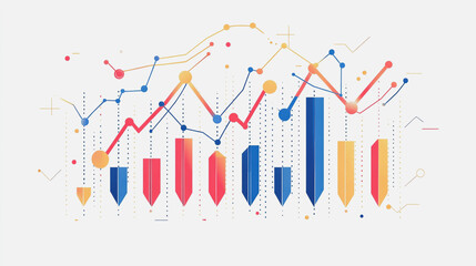 Obraz premium Abstract white background with Colorful charts and graphs with statistics to innovative analyze business potential and forecast future development of companies growth.