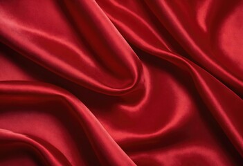 Fototapeta premium Luxurious red satin or silk fabric with rich drapes and folds, creating a smooth, flowing texture. Ideal for fashion, romantic, beauty, or premium background use.