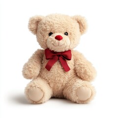 Obraz premium Adorable Beige Teddy Bear with Red Bow, Isolated on White Background Cutout