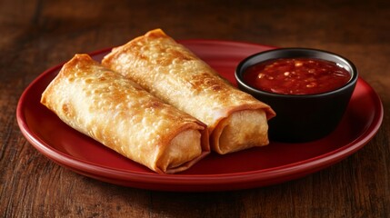 Two Crispy Egg Rolls Served with Spicy Sauce