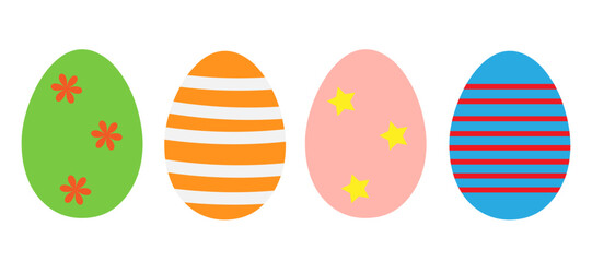 colored eggs set on a white background,