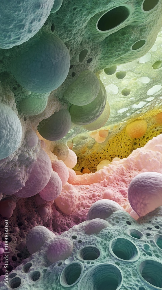 Sticker abstract colorful bubbles: microscopic cellular structure