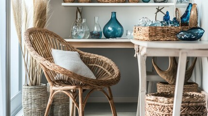 Coastal Chic Interior: Rattan Chair and Beach Decor