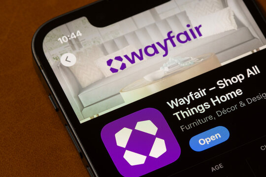 Portland, OR, USA - Nov 11, 2024: Wayfair app is seen in the App Store on an iPhone. Wayfair Inc. is an American e-commerce company based in Boston that sells furniture and home goods online.