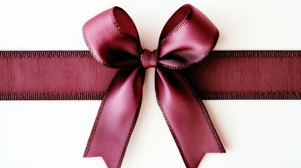 Elegant Maroon Ribbon Bow on White Background