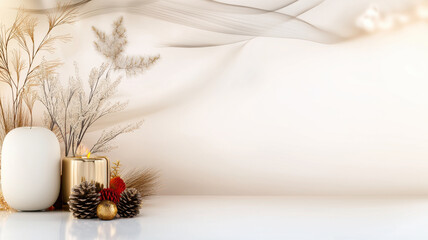 Elegant decor with soft floral elements and candles for cozy atmosphere