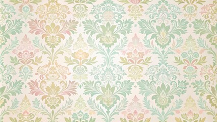 Obraz premium Delicate floral damask pattern with intricate designs and soft pastel colors, ideal for adding a touch of elegance to any design project, soft colors, bohemian style