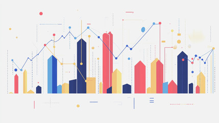 Obraz premium Abstract white background with Colorful charts and graphs with statistics to innovative analyze business potential and forecast future development of companies growth.