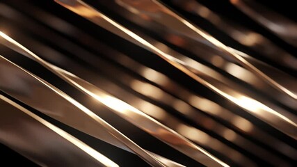 Close-up view of glowing golden metallic stripes with dynamic light reflections, creating a luxurious and futuristic abstract design. - Powered by Adobe