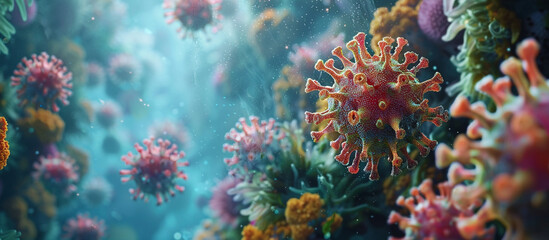 Fototapeta premium viruses causing infection in host organism, flu, corona, hmpv, outbreak concept