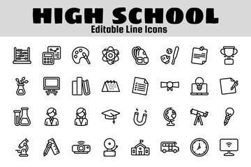 High school outline icon set