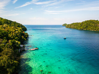Weh Island, Pulau Weh, sea and beach aerial landscape at Iboih Beach in Aceh, Indonesia