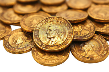 Stack of Shiny Gold Coins with Embossed Profile Isolated on png 