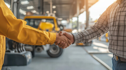 Handshake between two professionals construction environment, symbolizing partnership and