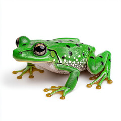 Obraz premium Emerald beauty: A vibrant green frog poses against a stark white backdrop.