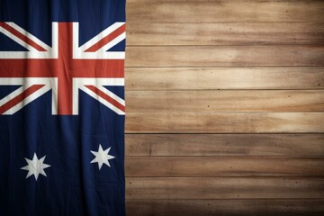 Australian flag hanging on a wooden wall, creating a patriotic backdrop