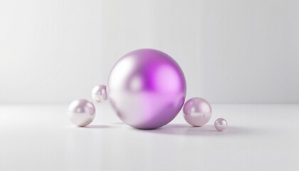 Shiny metallic spheres reflecting dopamine colors in minimalistic space, modern aesthetics