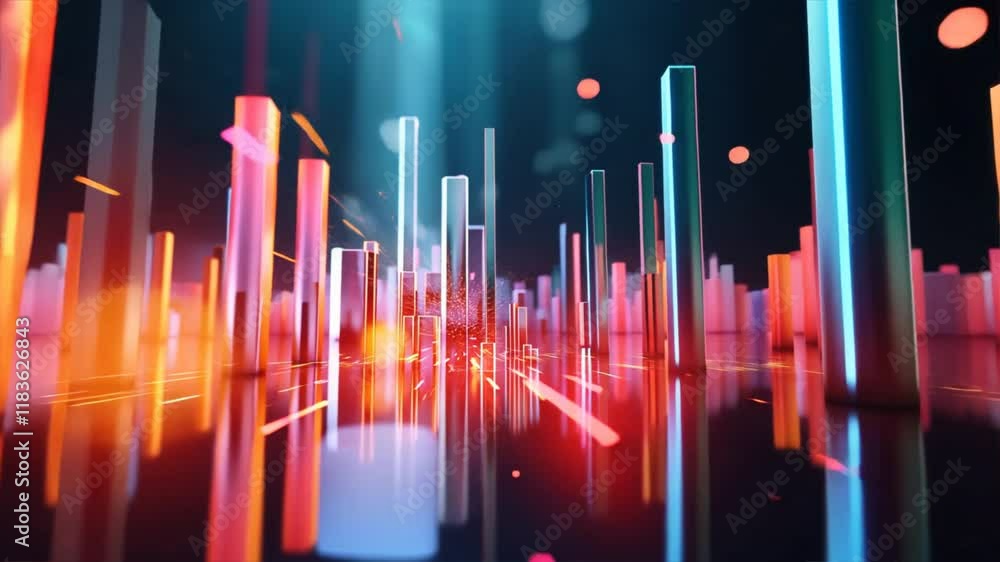 Poster vibrant abstract digital landscape colorful vertical bars and glowing lights create energetic atmosp
