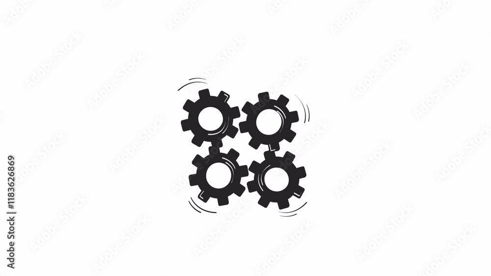 Poster collaborative effort teamwork cogs doodle outline animation. problem solving 4k video motion graphic