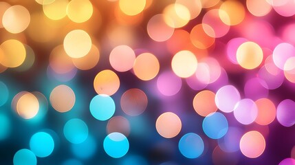 Fototapeta premium A vibrant, blurred background featuring colorful bokeh lights in shades of orange, pink, and blue, creating a dreamy and festive atmosphere.