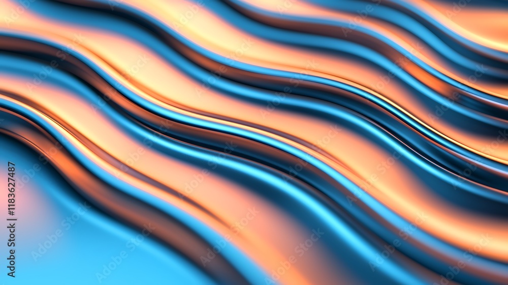 Poster a vibrant, abstract image featuring flowing waves in shades of blue and orange, creating a dynamic a