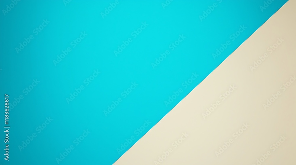 Poster a minimalistic image featuring a split design with vibrant turquoise and soft beige colors, creating