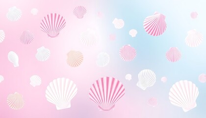 Pastel Pink White Scallop Shells Floating Soft Background