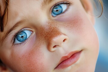 Fototapeta premium Close Up Portrait Of A Child With Freckles And Blue Eyes