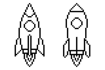 Rocket icon pixel art vintage illustration