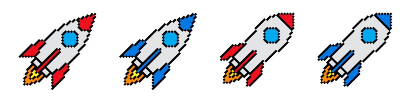Rocket icon pixel art vintage illustration