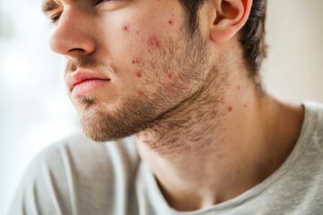 Obraz premium Young Man With Acne On Face And Neck