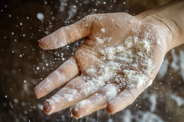 Fototapeta premium A Hand Covered In White Flour Dust