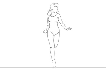 Young girl woman in fitness sportswear.One continuous drawing line  logo single hand drawn art doodle isolated minimal illustration.