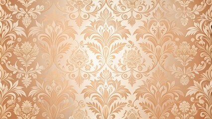 Elegant Damask Floral Pattern with Soft Peach and Gold Accents , delicate, nature inspired ,  delicate