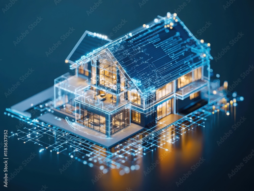 Poster smart home automation strategies for global connectivity modern architecture digital rendering futur